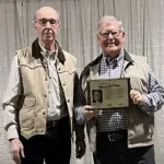 ND Ag Hall of Fame: L to R; Al Gustin presents Ken Hellevang with the North Dakota Agriculture Hall of Fame award.