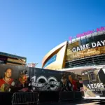 Exterior view of the T Mobile Arena in Las Vegas with prominent TOSHIBA sponsorship signage. It is the home of the Golden Knights ice hockey team. Las Vegas^NV^USA - Oct 29^2017