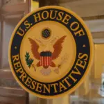 US HOUSE OF REPRESENTATIVES - sign seal emblem at HOUSE OFFICE BUILDING WASHINGTON^ DC - APRIL 26^ 2019