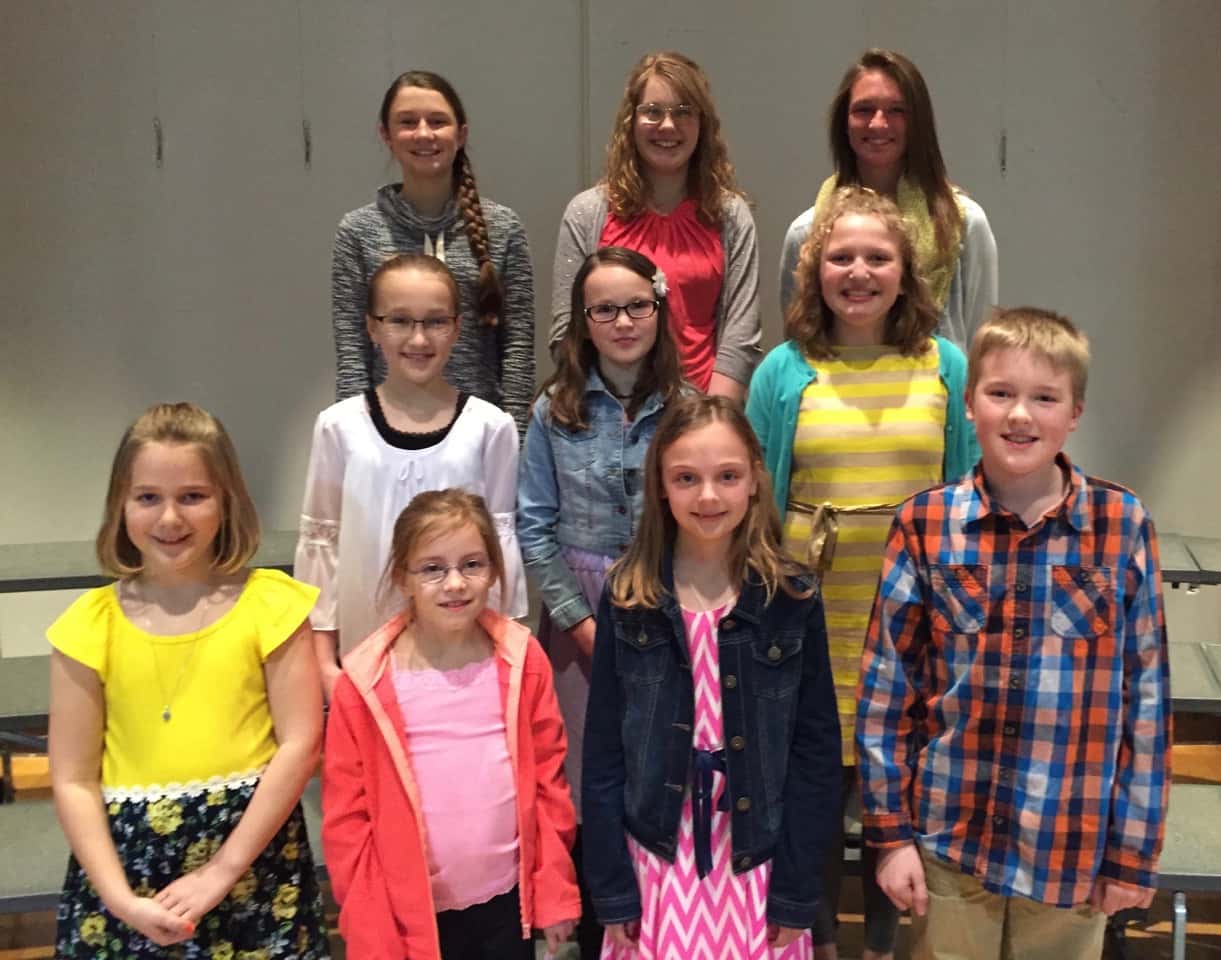 Writing winners (left to right): Back row: Luci Laidlaw, Natasha Smith, Cara Theune middle row: Cheyne Plants, Sophie Warren, Ella Bandstra front row: Lillian Knapp, Ally Gryskiewicz, Kytilin Plate not pictured: Scott Haveman,