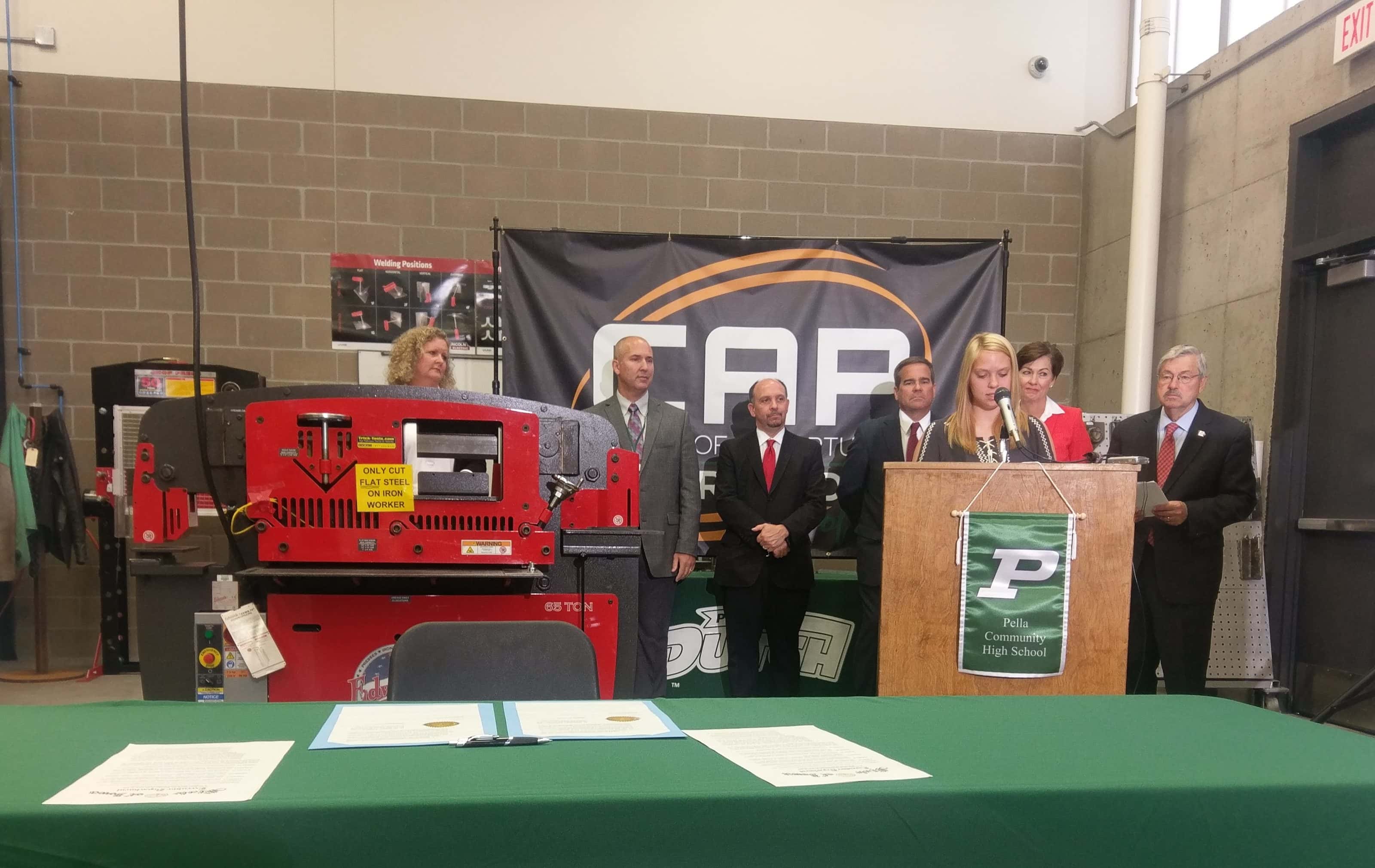 Pella High Student Amanda Stanley speaks at the Future Ready Iowa press conference.