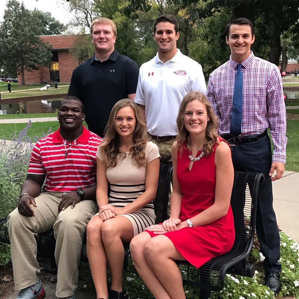 Homecoming Court: Edwin Etienne, Emma Drees, Jane McKown. Cole Tanner, Riley Gray, Clayton Blythe.