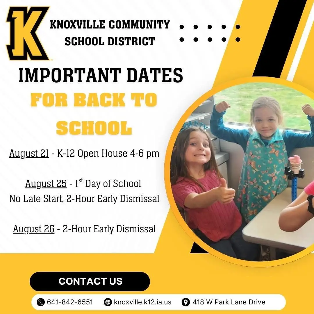 Knoxville Community School District Welcomes Students Back Today | KNIA  KRLS Radio - The One to Count On, image size:1080x1080