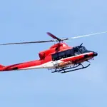 Rescue helicopter with blue sky in the background
