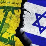 Israel and Hezbollah flags together. Hezbollah and Israel political conflict^ war crisis^ relations concept
