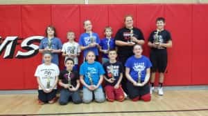 Bow Row (L-R): Rilee Jordan,  Logan Woodruff, Talia Schon, Karter Kennebeck, Kaitlyn McColley and Austin Delp. Front row (L-R): Isabella Schroeder,  Mason Happe, Emmalin Nelson,   Daniel Brigham and Gina Brown