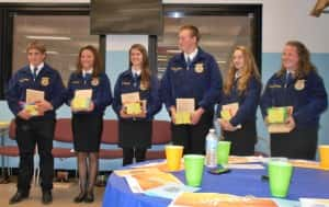 2013 FFA Officers (L-R): president Andy Anthofer, vice-president Thea Ballard, secretary Jolee Wessling, treasurer Wade Wuebker, reporter Noelle Gray and sintenial Cassidy Carstens