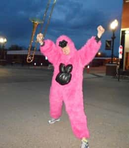 A pink gorilla was the official starter for each wave of runners