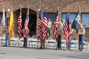 Local Boy Scout troop presented various American flags