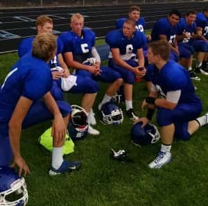 Ryan Rathje, Will Whiton, Nic Wilhelmi, Keegan Wolfe and Blake Jans enjoy a break Friday night.