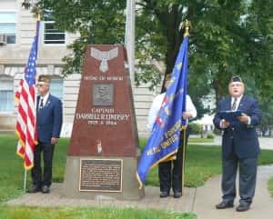 Jim Andrew delivers a speech about Capt. Lindsey