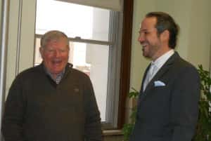 Mike Couch (right) talks with County Supervisor Guy Richardson (left)