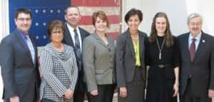 Brad Buck -Iowa Education Director, Lynn Ubben-Perry School Superintendent, Kevin Vidergar- Director of Teaching & Learning, Kelly Schloss- Director of Learning Supports, Kim Reynolds- Iowa Lieutenant Governor, Janna Bjork - Perry Elementary Teacher, & Governor Terry Branstad (Photo courtesy of Lynn Ubben)