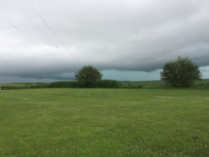 A severe thunderstorm threatened Dallas County late Monday morning. This was the view from Raccoon Valley Radio's Perry studio.