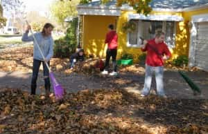 students leaf raking pic 1