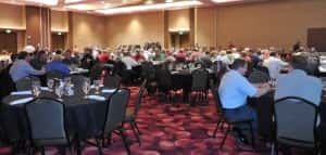 crowd at merger meeting