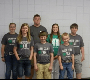 Front (L-R): Jaron Thompson, Joe Thompson, Trey Schilling. Back (L-R): Kara Reed, Jared Marshall, Emily Heupel, Arthur Bardole. Photo courtesy of Greene Co. Extension 