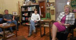 Kim Weaver (right) talks to handful of audience members