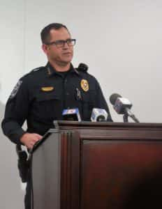 Perry Police Chief Eric Vaughn at press conference Monday