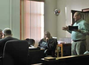 Ag Engineer Ivan Droessler (right) speaks to Supervisors on Monday