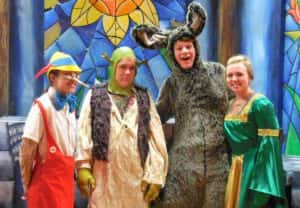 Some of the cast of Shrek the Musical: (L-R): Emily Heupel, Jack Schilling, Michael Kennedy and Kenna Marquardt