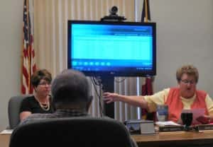 Greene Co Treasure Donna Lawson (right) conducts the tax sale