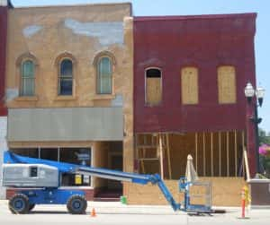 Masonic Lodge (left) and Muir Embroidery (right) during construction