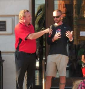 Emcee Doug Rieder (left) interviews with Activities Director Mitch Moore (right)