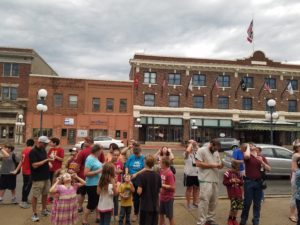 Attendees with their eyes to the sky to view the eclipse