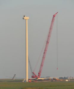 MidAmerican's wind tower going up north of County Road E-26 and west of P-46