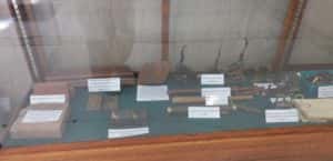 Display case in courthouse of artifacts