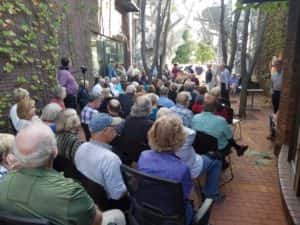 The crowd gathered in Soumas Court