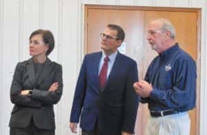 (L-R): Governor Kim Reynolds, Lt. Gov. Adam Gregg and AAI/Spalding Vice-President of Operations Mark Lane