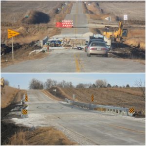 E-57 bridge during construction in early December (top) and finished (bottom)