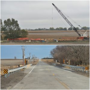 E-39 bridge during construction in October (top) and finished (bottom)