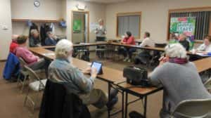 Andy McGuire speaking to crowd