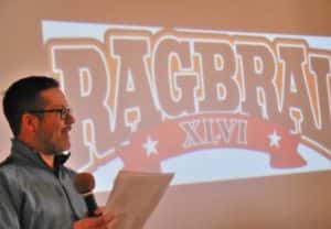 Matt Wetrich speaking at logo reveal party