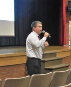 Greene Co Superintendent Tim Christensen talking to staff at Monday's Welcome Back event