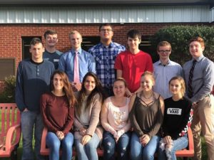 Top row (L-R): Blake Delaney, Gage Behrens, Eric Thompson, Caden Wilson, Eric Sabus, James Smith, Clayton Smith. Bottom row (L-R): Megan Carey, Jenna Beyers, Ariana Roper, Ty Lynn Smith, Torey Baugh Not pictured:  Briana Jewett. Photo courtesy of Amanda Tasler