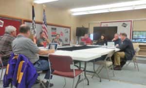 Dem Candidate for Iowa House Dist 47 David Weaver (right) talking with Greene Co School Board