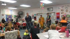 Jefferson Firefighters talking to Mrs. Fish's 4th grade class