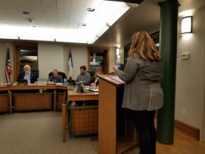 Jackie Steele took to the podium to plead her case against termination as Adel's City Clerk