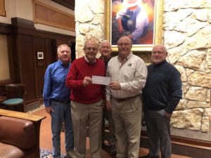 From left-right: Bill Clark, Perry Economic Development, Inc., Vice President; Rich Jones, PEDI, President; John Peters, PEDI Board; Mike Wallace, Dallas County Conservation Board; Mike Lickteig, Wiese Foundation Board, President; photo courtesy of PEDI