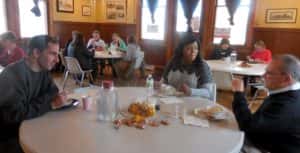 Dem Sec of St candidate Deidre DeJear (middle right) attended a soup lunch meet and greet in Jefferson Thursday