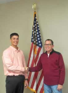 Jefferson Mayor Craig Berry (right) welcoming new Police Officer Cole Jackson (left)