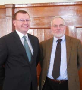 Thomas Laehn (left) takes over as county attorney for retired co. att. Nic Martino (right) who served for 42 years