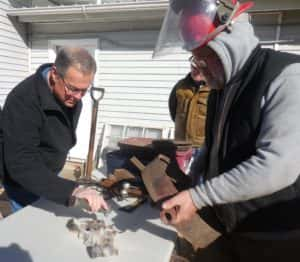 John Milligan (left) sanding the mold cast with David Williamson (right). A demonstration of the project from March of 2018