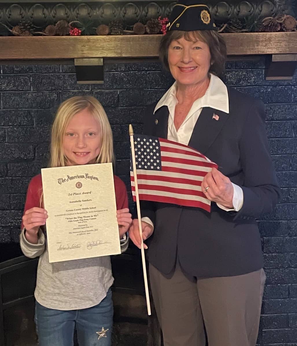 Annabelle Sanders Wins 5th Grade Flag Essay Contest from Jefferson