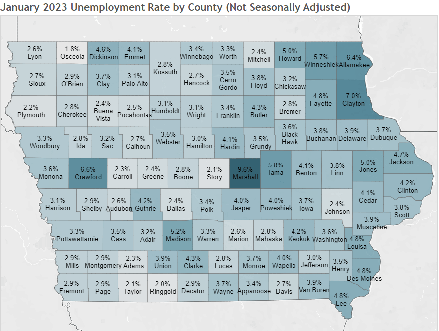 iowa-unemployment-january-2023-map