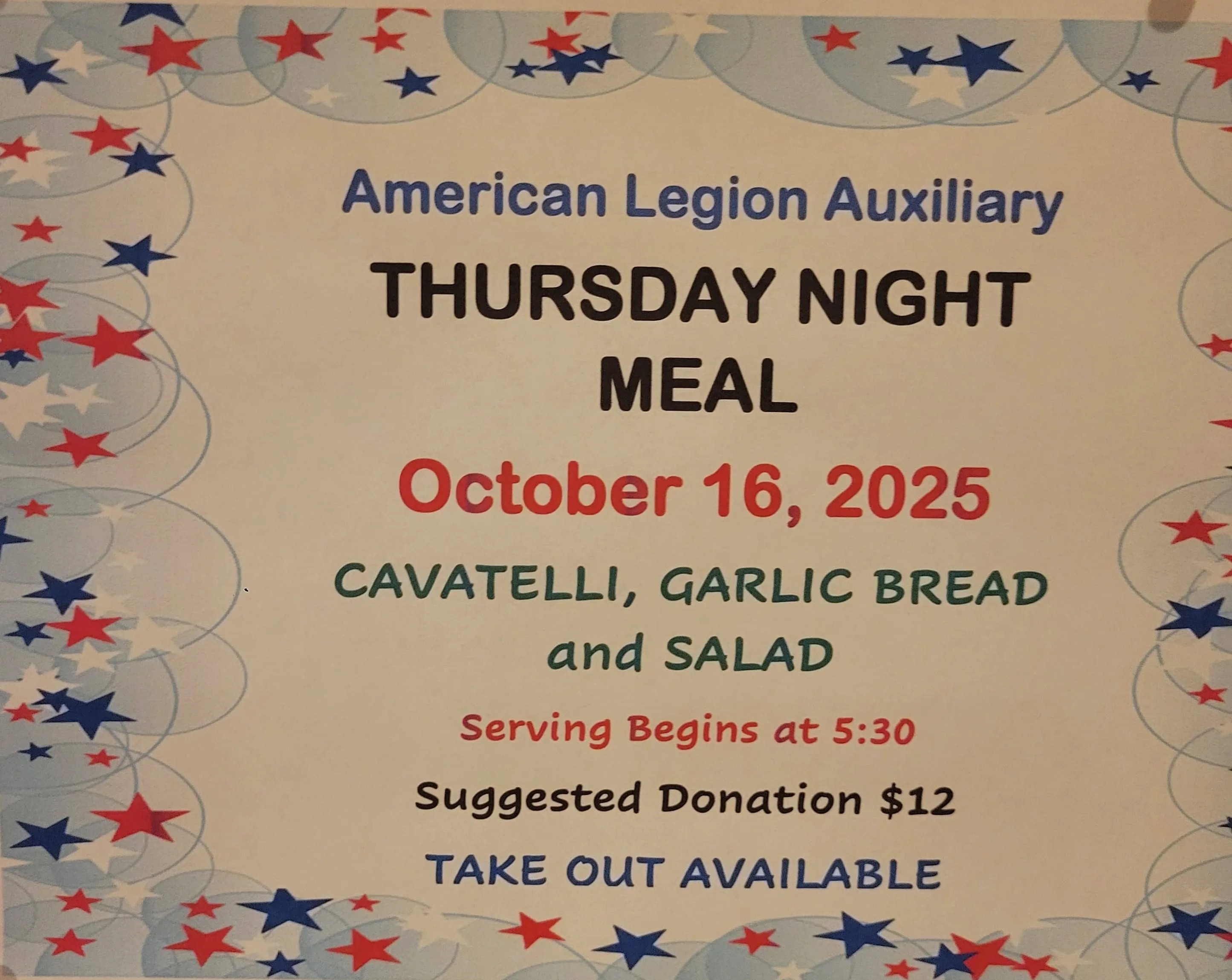 American Legion Auxiliary Thursday Night Meal